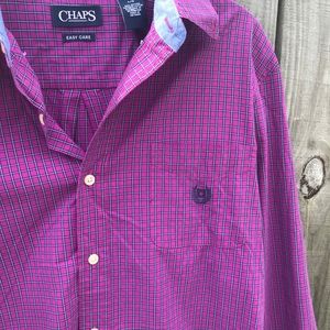 Chaps Easy Care Purple Checked Dress Shirt